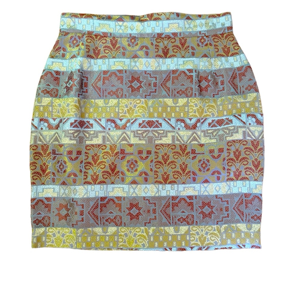 Vintage metallic brocade high waist mini skirt